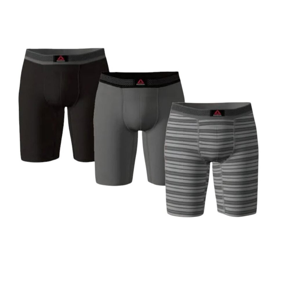 New Reebok Men's 3 Pack Featherweight Long Leg Performance Boxer Briefs XL Large